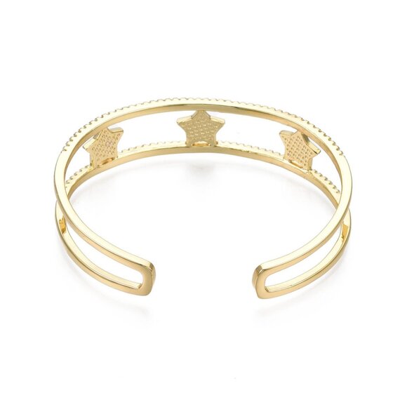 Enamel Star Open Cuff Bangle with Pave CZ Edge, Real 18K Gold Plated  NWOT - Picture 2 of 3